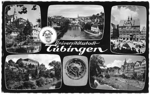 Ansichtskarte, Tübingen, fünf Abb., gestaltet, Wappen, 1960