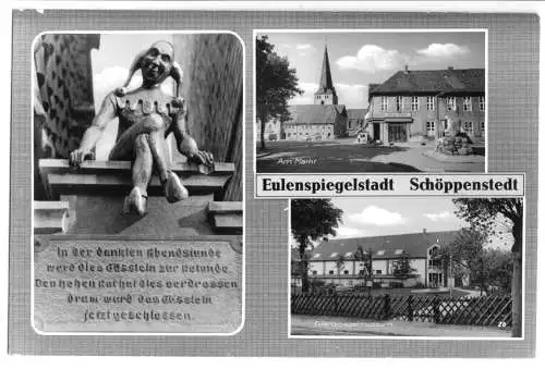 Ansichtskarte, Schöppenstedt, Eulenspiegelstadt, drei Abb., um 1962