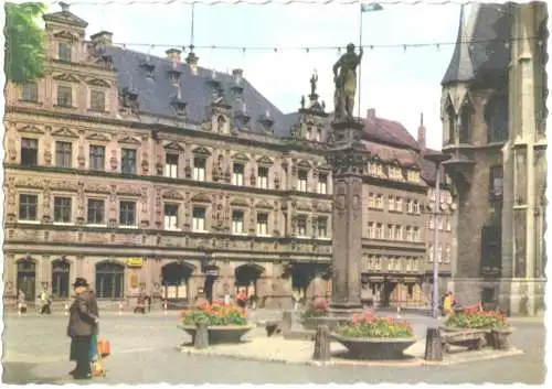 AK, Erfurt, Fischmarkt mit Gildehaus und Roland, 1961