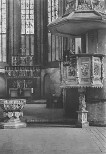AK, Bad Wilsnack, Kirche St. Nicolai, Chorraum mit Kanzel, 1984
