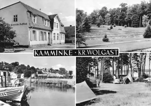 AK, Kamminke auf Usedom, vier Abb., u.a. Konsum-Gaststätte "Haffblick", 1975