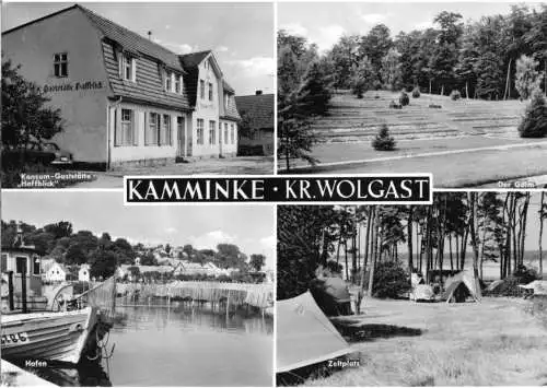 AK, Kamminke auf Usedom, vier Abb., u.a. Konsum-Gaststätte "Haffblick", 1973