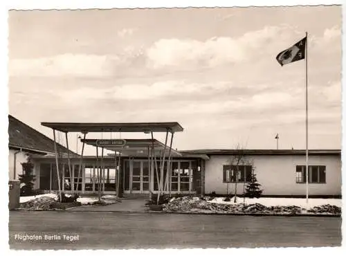 AK, Berlin Tegel, Flughafen alt, Eingang zum Abflug, passende Stempel, 1964