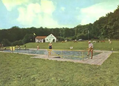 Ansichtskarte, Ehlscheid Westerwald, Freibad, belebt, ca. 1968