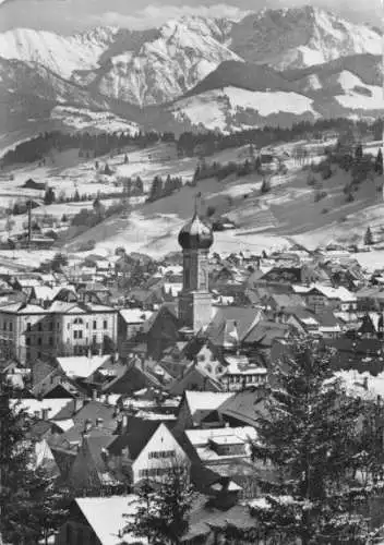 AK, Immemstadt Allgäu, winterl. Teilansicht, 1958