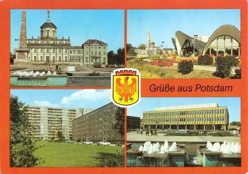 Ansichtskarte, Potsdam, vier Abb., Wappen, u.a. Zentrum Ost, 1989