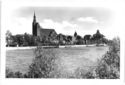 AK, Tangermünde, Elbansicht mit Kirche, 1943