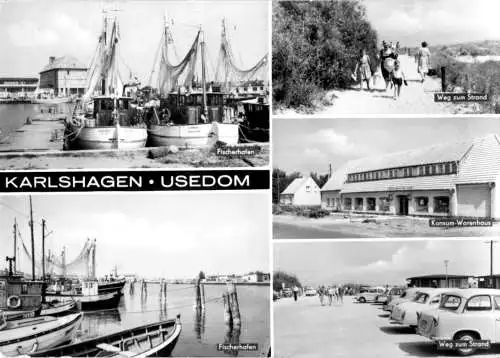 AK, Karlshagen Usedom, fünf Abb., u.a. Konsum Warenhaus, 1972