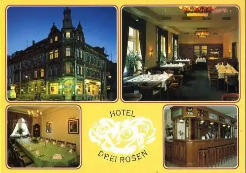 Ansichtskarte, Borna, Hotel "Drei Rosen", 4 Abb., ca. 1998