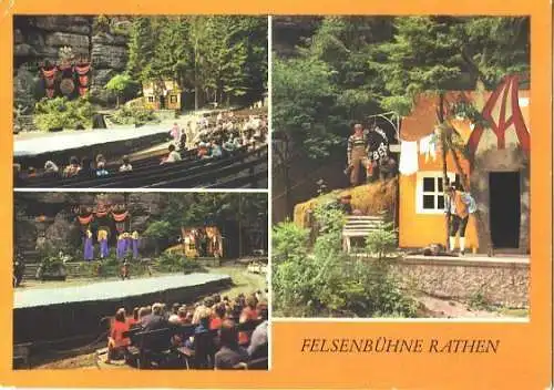 Ansichtskarte, Rathen Sächs. Schweiz, Felsenbühne, 3 Abb., 1978