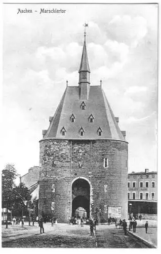 AK, Aachen, Marschiertor, belebt, um 1908