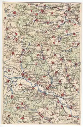 AK mit Landkarte, Areal um und nördlich von Ebersbach a. Main, um 1923