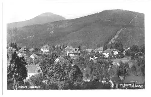 AK, Kurort Jonsdorf Zittauer Geb., Teilansicht mit Kurhaus und Lausche, 1954