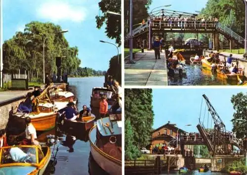 AK, Königs Wusterhausen, An der Schleuse, drei Abb., belebt, 1972