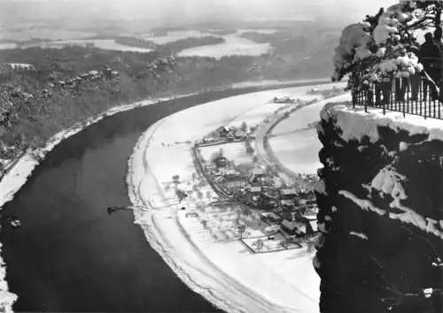 AK, Sächsische Schweiz, Basteiblick ins winterliche Elbtal, 1973