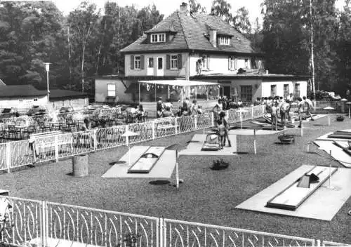 AK, Radebeul, Bilz-Bad, belebt, Version 3, Minigolfanlage, 1985