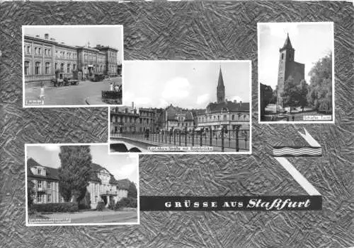 AK, Staßfurt, vier Abb., gestaltet, u.a. Bahnhof, 1964