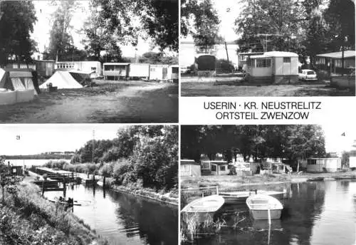 AK, Userin Kr. Neustrelitz, OT Zwenzow, vier Abb., Campingplätze + Schleuse 1980