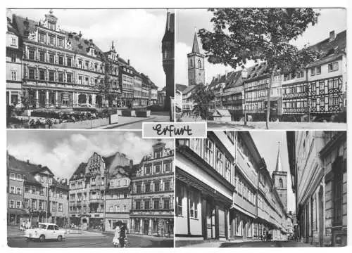 AK, Erfurt, vier innerstädtische Straßenpartien, 1975