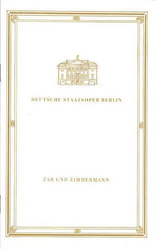 Theaterprogramm, Deutsche Staatsoper Berlin, Zar und Zimmermann, 1974