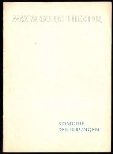 Theaterprogramm, Maxim Gorki Theater Berlin, Komödie der Irrungen, 1953/54