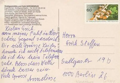 AK, Wendeburg, Waldgaststätte und Café Sophienruh, vier Abb., um 1985