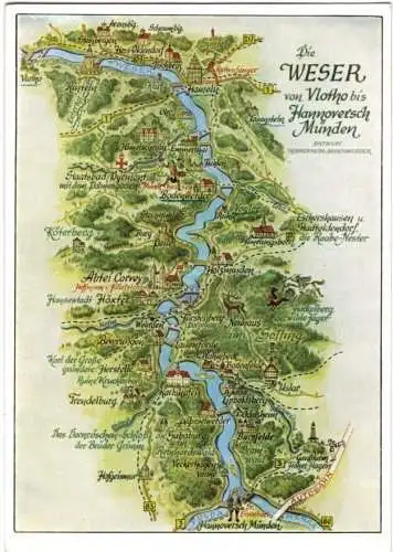 AK, Die Weser von Vlotho bis Hann. Münden, Landkartenansicht, um 1964