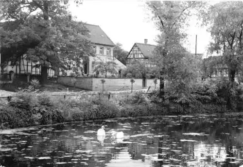 AK, Weissbach Kr. Schmölln, Teilansicht m. Teich, 1985