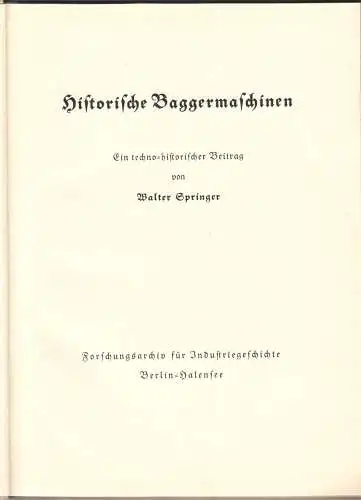 Springer, W.; Historische Baggermaschinen, Ein techno-historischer Beitrag, 1938