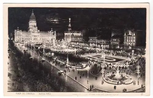 AK, Buenos Aires, Plaza del Congreso, Nachtansicht, ca. 1928