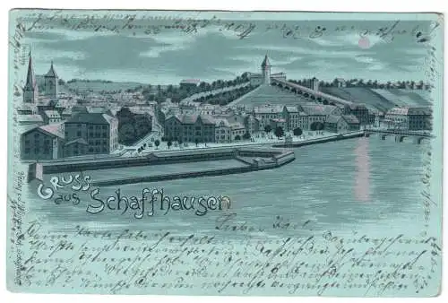 AK, Schaffhausen, Teilansicht, Lithographie, Mondscheinkarte, 1900