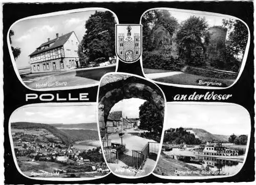 AK, Polle Weserbergland, u.a. Hotel "Zur Burg", fünf Abb., gestaltet, 1964