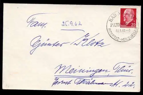 Bedarfsbrief, Mi.-Nr. DDR 848 EF, o Bad Muskau, Parkstadt, 19.9.62, SSt