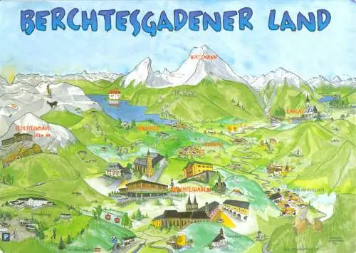 AK, Berchtesgadener Land, Reliefkarte mit Sehenswürdigkeiten,  2000