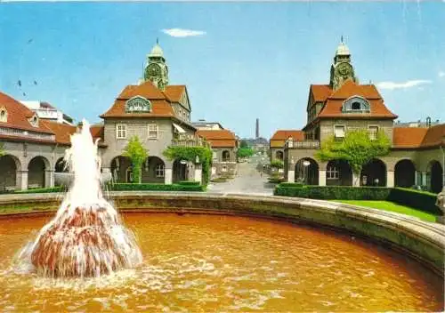 AK, Bad Nauheim, Sprudelhof, Blick zum Bahnhof, 1973