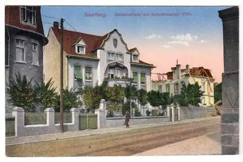 AK, Saarburg i. L., Sarrebourg, Moselle, Bühlerstr. m. zerschossener Villa, 1917