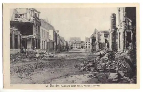 AK, La Bassée, Nord, Marktplatz, zerstört, um 1916