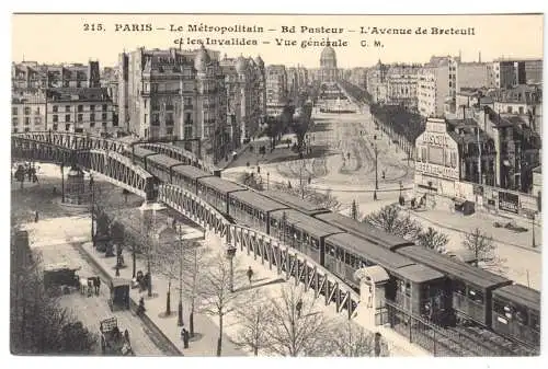 AK, Paris, Le Métropolitan, Bd. Pasteur - L' Avenue de Breteuil, um 1912