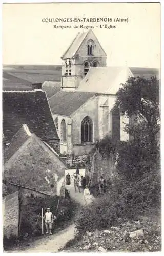 AK, Coulonges-en-Tardenois, Asine, Remparts de Rognac - L'Église, um 1918