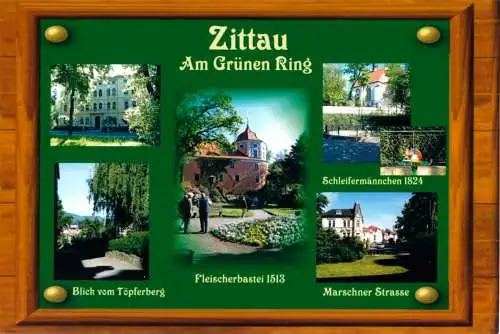 Echtfoto im AK-Format, Zittau, Am Grünen Ring, sechs Abb., um 1995 