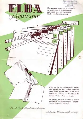 Werbeblatt für ELBA-Registratur, Fa. Gebhardt & Co., Büro - Organisation, Erfurt