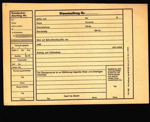 zwei Dienstreiseaufträge aus DDR-Zeiten, rückseitig Reisekostenabrechnung, 1978