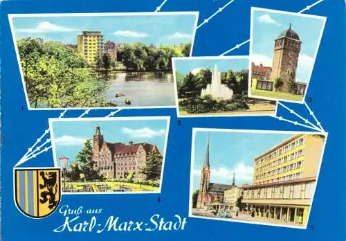 AK, Karl-Marx-Stadt, Chemnitz, fünf Abb., gestaltet, 1965