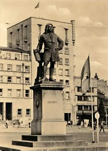 AK, Halle Saale, Partie mit Händeldenkmal, 1960