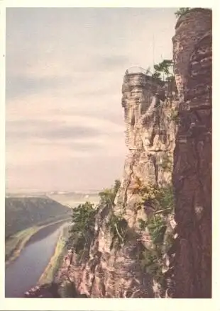 AK, Sächs. Schw., Bastei, Reichenbach, früher Farbdruck