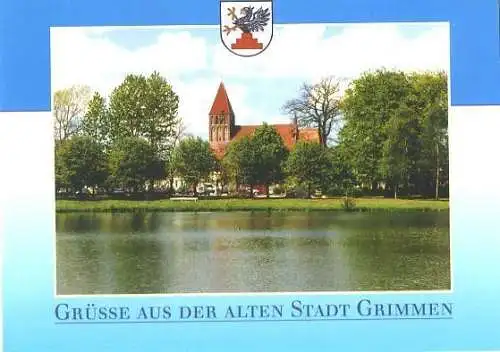 AK, Grimmen, Schwanenteich mit Marienkirche, ca. 1995