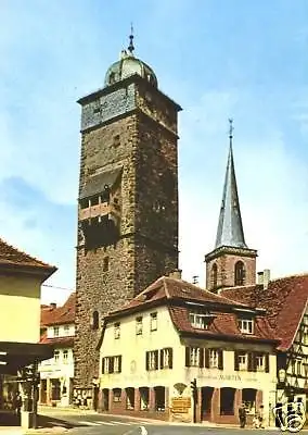 AK, Lohr, Partie mit Stadtturm, ca. 1973