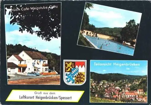 AK, Heigenbrücken Spessart, drei Abb., Wappen, 1972