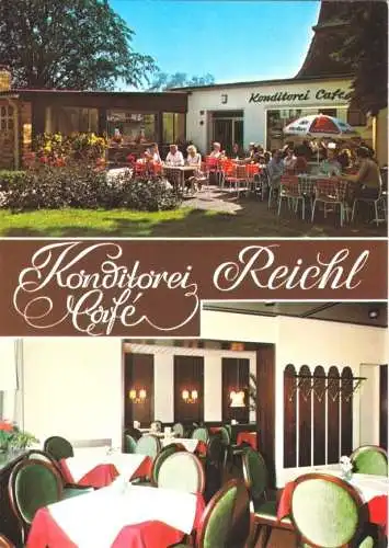 AK, Bad Steben, Konditorei - Café Reichl, Garten und Gastraum, um 1980