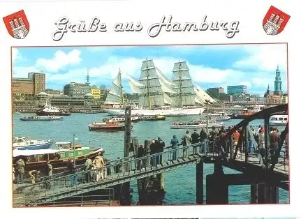 AK, Hamburg, Hafen mit Segelschulschiff "Gorch Fock"